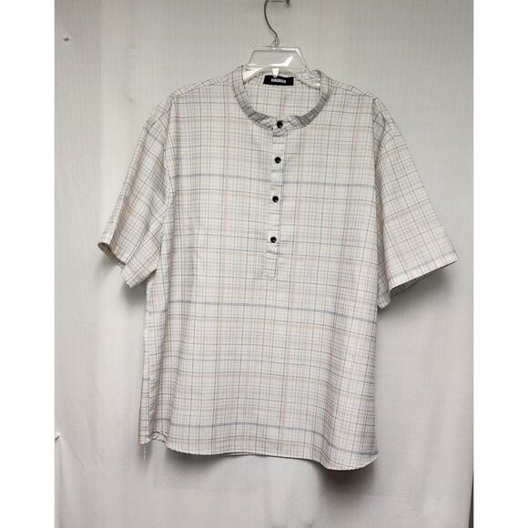 Kingbega  Short Sleeve Hawaiian Style Plaid Mens Multi White Shirt Size 2XL - Picture 2 of 5